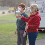 Becky Robinson wearing mask during CA Wildfires